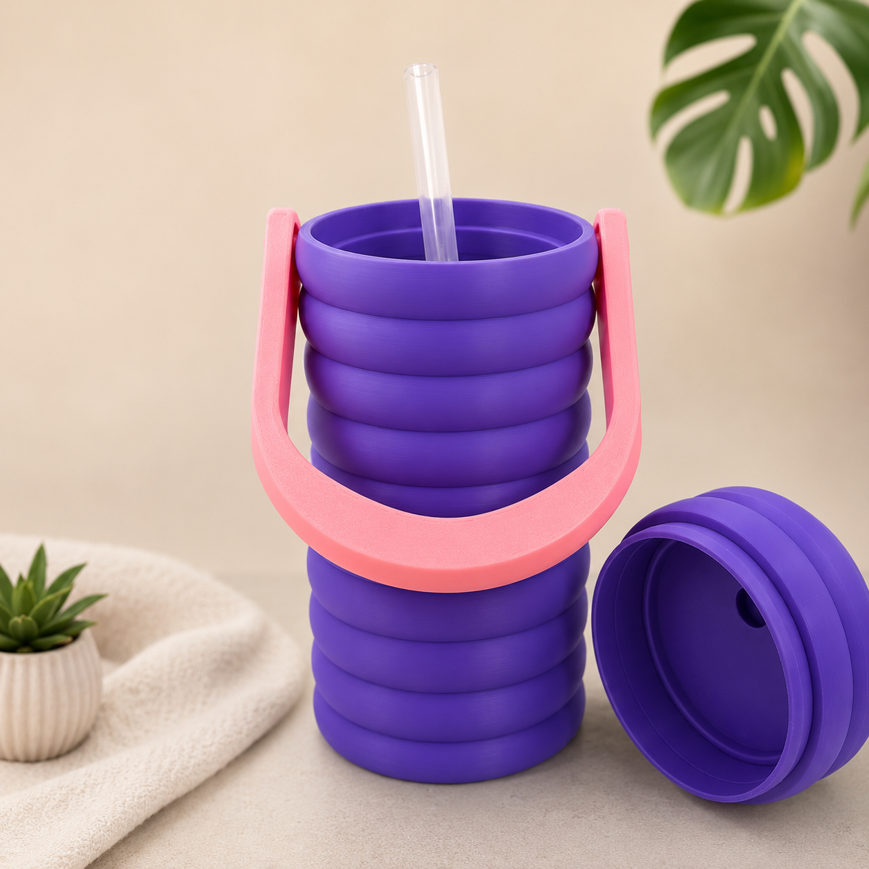 Vaso para Lata de 470 ml con Asa, Tapa y Pajita | Soporte Reutilizable Personalizable