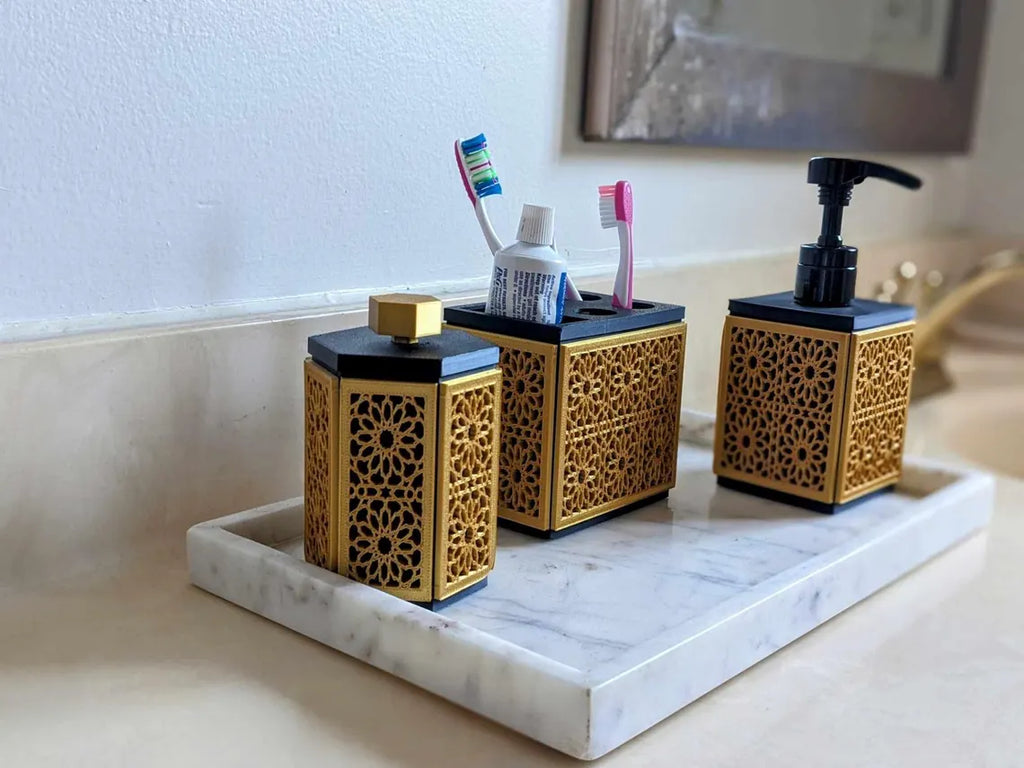 Set de Baño de 3 Piezas | Dispensador de Jabón, Portacepillos y Recipiente con Tapa