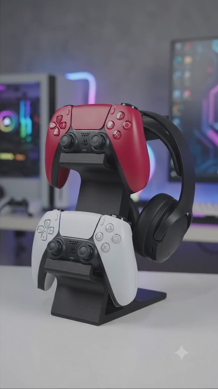 Soporte para Auriculares y 2 Mandos | Organizador de Escritorio para Setup Gaming